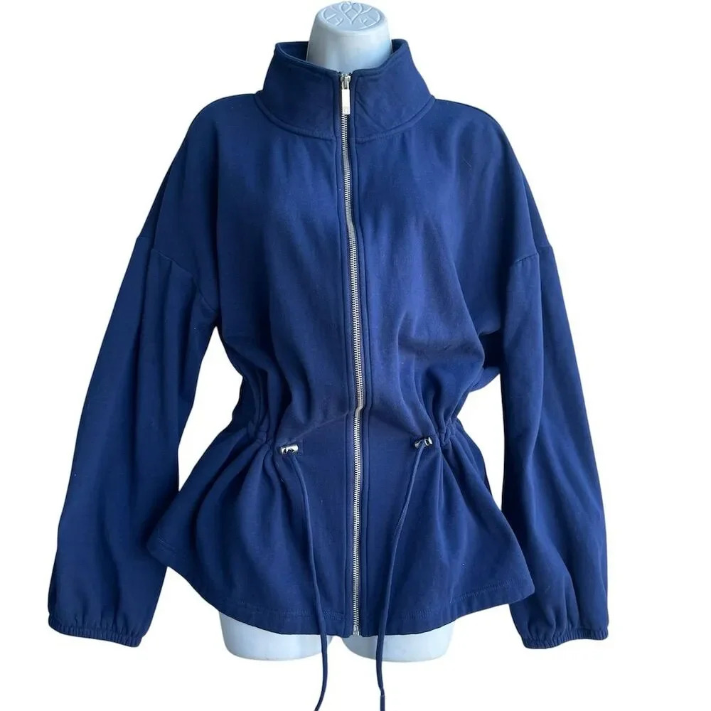 Liz Claiborne Full Zip Jacket Women's XL Blue Casual Long Sleeve Cinch Waist